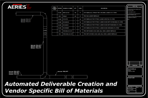 Image depicting a cable tray drawing complete and ready to deliver for construction complete with annotations and a customized bill of material.