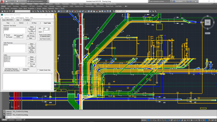 A screenshot of a complicated 3d raceway model designed with TrayMatic in an AutoCAD environment.
